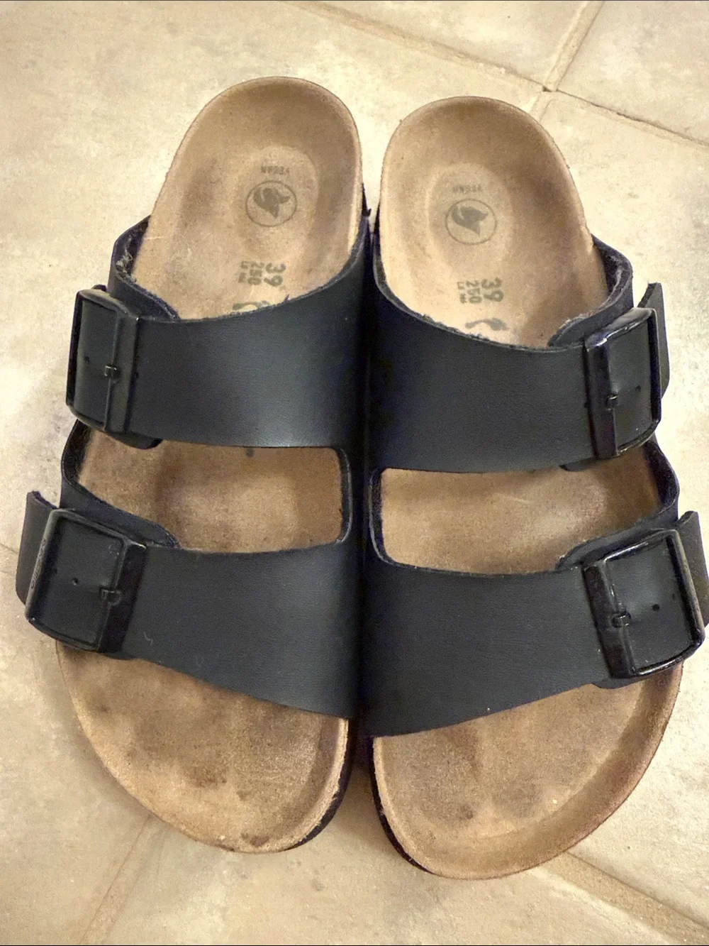 Black Birkenstock Papillio Arizona sandals, 39 or 8-8.5